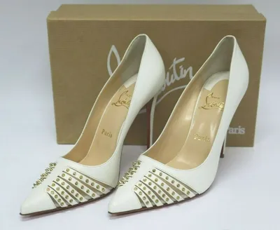 Christian Louboutin White Bareta 100 Neige/Gold Spiked Pumps Size 39.5/9 |  eBay