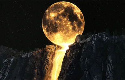 Обои ночь, луна, гора, водопад, moon, Samsung, водопад луны, луна на горе,  луна стекает картинки на рабочий стол, раздел природа - скачать