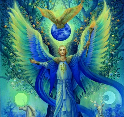Архангел Михаил, крылья, солнце, луна, люминос, единорог, ангел, микиоку, н, олень, HD обои | Пикпикселей