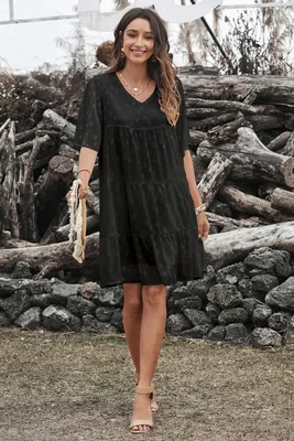 Свободное черное платье с кружевом - 11070_черный - цена, фото, описания,  отзывы покупателей | Krasota-ua.com