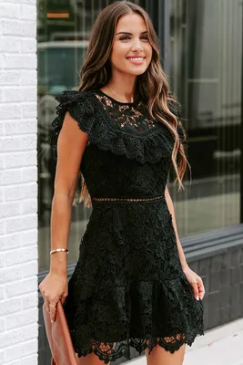 Черное трикотажное платье с кружевом купить, цены на Женская одежда и  сарафаны в интернет магазине женской одежды M-FASHION