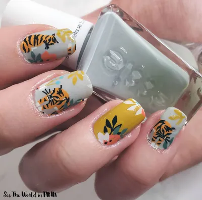 Colorful Tiger, nail art designs by Top Nails, Clarksville TN.