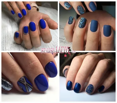 Модный синий маникюр на короткие ногти - идеи с фото