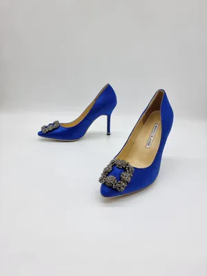 Синие атласные туфли-лодочки Manolo Blahnik (Маноло Бланик) на каблуке