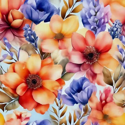 Watercolor flowers pattern, …» — создано в Шедевруме