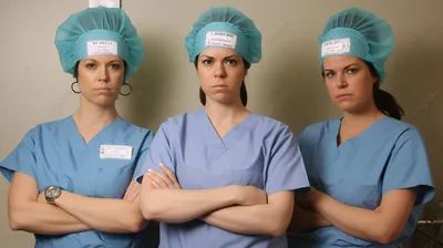 три хирургические медсестры позируют в халатах, смешные картинки медсестры  фон картинки и Фото для бесплатной загрузки