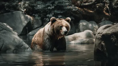 бурый медведь стоит в воде, медведь, Hd фотография фото, вода фон картинки  и Фото для бесплатной загрузки