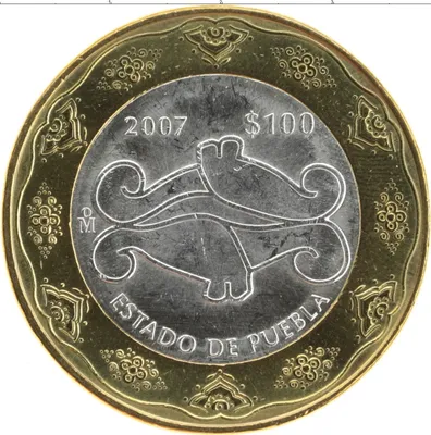 Купить монету 100 песо Мексика 2007 Штат Пуэбла цена 2055 руб. Биметалл  FC4473 Номер FC1156