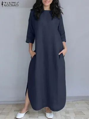 Женские винтажные повседневные мешковатые платья макси с длинным рукавом и  v-образным вырезом – лучшие товары в онлайн-магазине Джум Гик