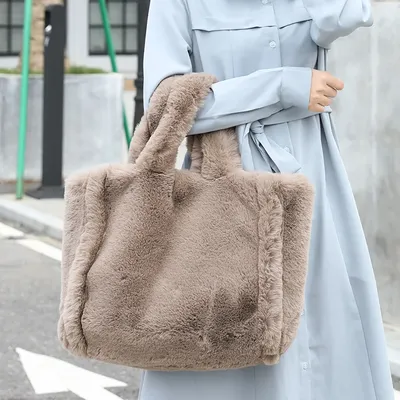 Зимняя пушистая плюшевая женская сумка на плечо, дизайнерские мягкие сумки  из искусственного меха, сумочки большой вместимости, сумки и кошельки, сумка  для покупок 2021 | AliExpress