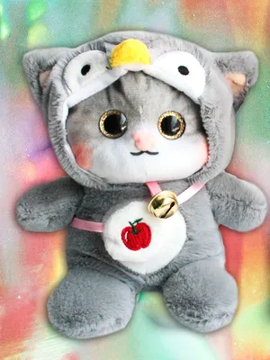 Мягкая игрушка/Котенок в капюшоне/серый/16 см/милый котик/кот/кошка GST  16396363 купить в интернет-магазине Wildberries
