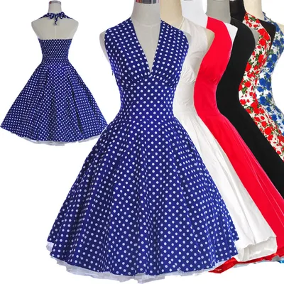 Купить Женский винтажный костюм в горошек 50-х 60-х годов в стиле рокабилли  в горошек рок-н-ролл вечернее платье в стиле пин-ап для выпускного вечера |  Joom