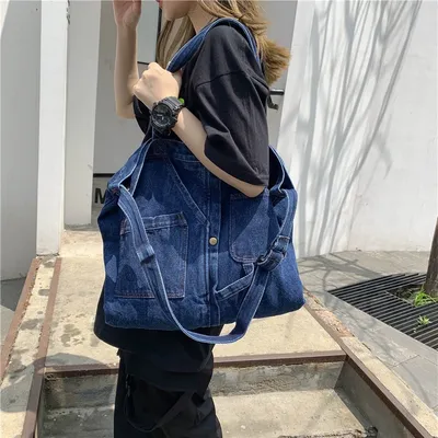 ₪76-Сумки на плечо для Wonen Джинсовые сумки Женские повседневные джинсовые  сумки Дизайнерская сумка для покупок Модные сумки на пле-Description