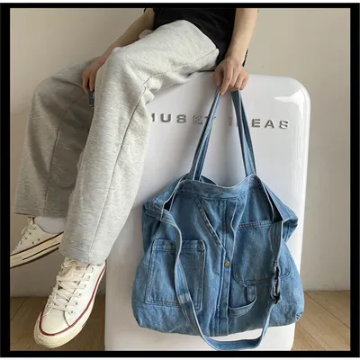 Джинсовые сумки через плечо большого размера, модные джинсовые школьные  сумки для покупок, женские сумки, женские сумки, дорожные сумки - Uflare