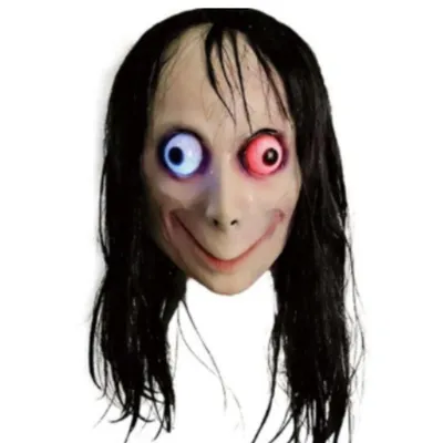 ᐉ Реалистическая латексная маска Momo Helloween с LED глазами карнавальный  костюм Момо на Хэллоуин маскарад