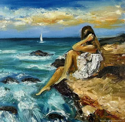 Картина Девушка на берегу моря – купить онлайн на Ярмарке Мастеров –  RJ4DARU | Картины, Ижевск