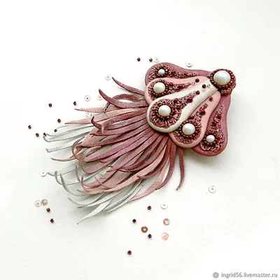 Кулон капля с медузой \"Коралловое море\" лэмпворк, серебро | Anna Ivanova  glass jewelry