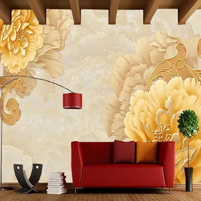 Современные обои, золотые пионы, натуральный ландшафт, фрески для гостиной,  спальни, столовой, фон для дома, рулон бумаги | AliExpress