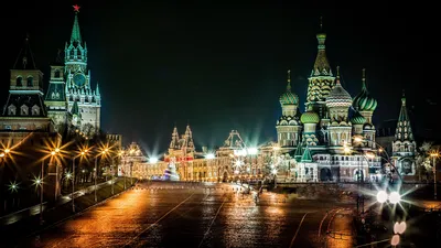 Фотография Москва Россия улице Храмы Ночные Города 1920x1080