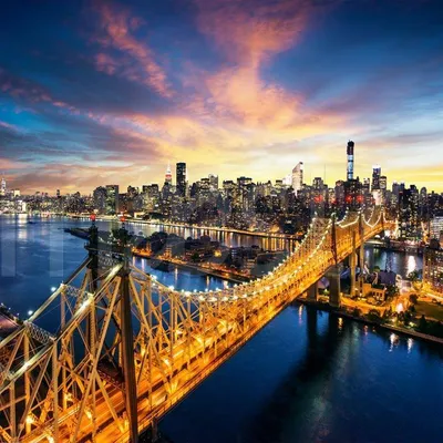 Фотообои Вид сверху на ночной Бруклинский мост купить в Москве, Арт. 9-817  в интернет-магазине, цены в Мастерфресок