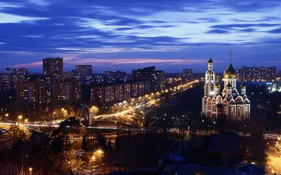 Обои на рабочий стол Вид сверху на собор и улицы вечерней Москвы, Россия,  обои для рабочего стола, скачать обои, обои бесплатно