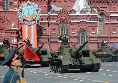 Картинка Армия Москва 9 мая Танки солдат Военный парад SU-100, Red