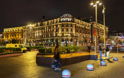 Фото Москва Россия улице Ночь Уличные фонари Здания Города 3840x2400