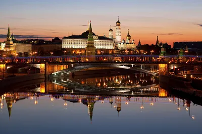 Картинки Москва Россия мост река Ночные Дома Города