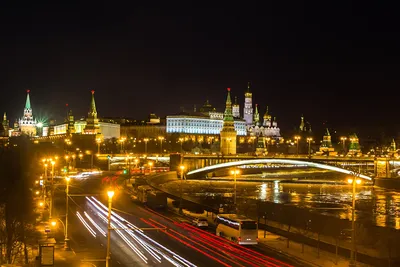 Фото Москва Россия Московский Кремль мост Ночные Города