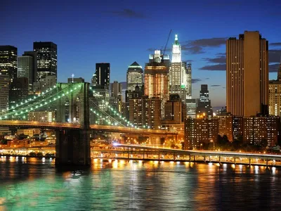 Фотообои Бруклинский мост с ночной подсветкой купить на стену — Цены и 3D  Фото в каталоге интернет магазина Printwalls