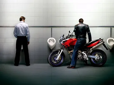 Мужик на мотоцикле в туалете — HD обои для телефон (1600x1200)