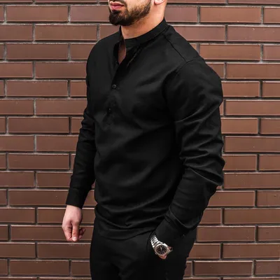 Чёрная мужская рубашка из льна с длинным рукавом S M L XL XXL  (ID#1221437821), цена: 970 ₴, купить на Prom.ua