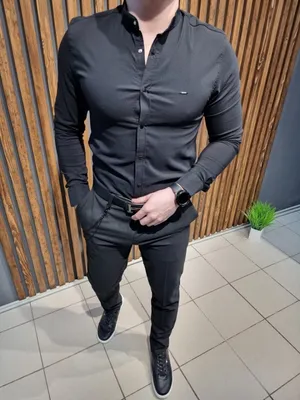Приталенная мужская черная рубашка на кнопках с длинным рукавом Р-1196  купить в интернет магазине Fashion-ua в Украине