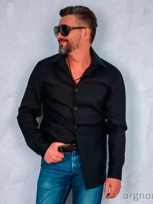 Черная мужская рубашка изо льна - Арт 869/черная | Интернет магазин  ArgNord.ru