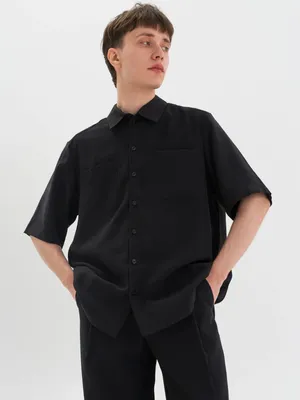 Мужская рубашка FOS черная с коротким рукавом — купить с доставкой и живьем  в Универмаге Хлебный