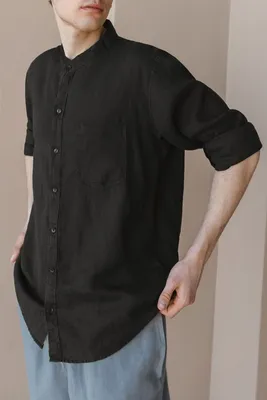 Черная мужская рубашка из мягкого льна | Рубашка мужская, Рубашка, Длинный  рукав