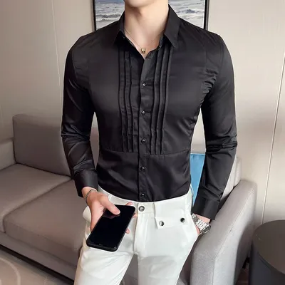 Осенние Роскошные Рубашки для вечерние, мужские черные, белые элегантные  стильные мужские рубашки в стиле ретро, красивые рубашки в британском стиле  под смокинг | AliExpress