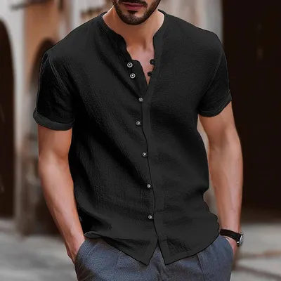 Летняя мужская повседневная белая черная рубашка, мужские хлопковые топы на  пуговицах с V-образным вырезом, однотонные рубашки – лучшие товары в  онлайн-магазине Джум Гик