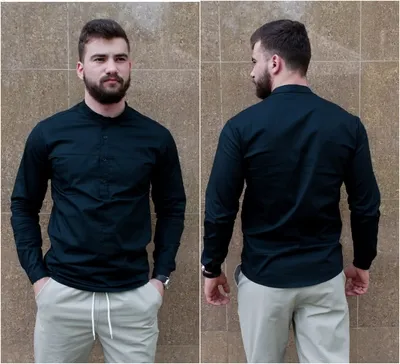 Мужская рубашка черного цвета (черная) воротник стойка, Casual рубашки на  весну лето Турция (ID#1420891789), цена: 743 ₴, купить на Prom.ua