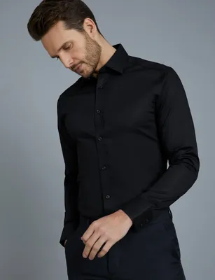 Мужская рубашка черная с длинным рукавом приталенная – купить в Туле в  интернет-магазине englishop.ru