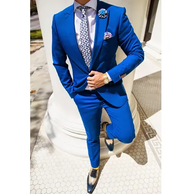 Мужские костюмы Королевского синего цвета, смокинг для жениха на заказ,  костюм для вечеринки, мужской пиджак и брюки, 2 предмета | AliExpress
