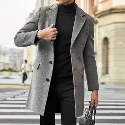 Зимние мужские пальто, шерстяные однотонные куртки с длинным рукавом,  флисовые мужские пальто, уличная мода, длинный Тренч, верхняя одежда |  AliExpress