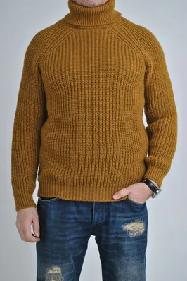 Шерстяной мужской свитер с высоким горлом Франческо цвета горчицы | Mio  Richi