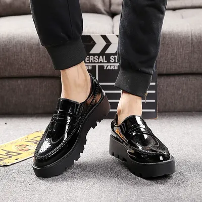 mens casual business wedding formal dresses black platform shoes slip-on  lazy shoe oxford patent leather loafers chaussure homme - AliExpress