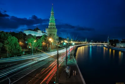 Обои Москва Города Москва (Россия), обои для рабочего стола, фотографии  москва, города, москва , россия, ночь, река, набережная Обои для рабочего  стола, скачать обои картинки заставки на рабочий стол.