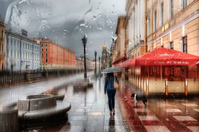 Девушка под зонтом на набережной Санкт-Петербурга - обои на рабочий стол