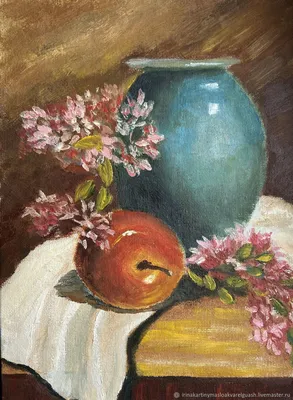Натюрморт с вазой и яблоком Картина маслом – заказать на Ярмарке Мастеров –  NLGMKRU | Картины, Сыктывкар