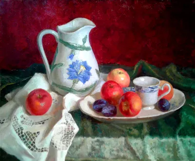 Натюрморт с красными яблоками | Пикабу