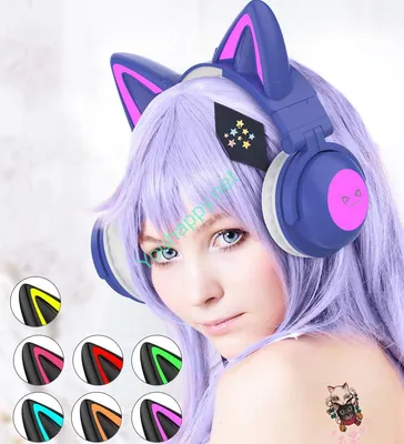 You Cat - ZW-068 Темно-cиние. Беспроводные bluetooth наушники с ушками  кошки(cat ear), подсветкой и объемным звуком 7.1