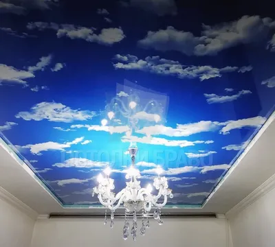 Матовый натяжной потолок с фото-рисунком синего неба НП-1089 - цена от 1770  руб./м2